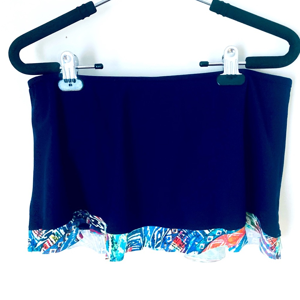 Profile by Gottex navy and multi color ruffle bathing suit bottom. Size 8
